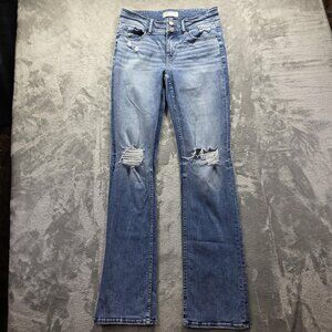 BKE Payton Jeans Womens 29x37.5 Blue Distressed Mid Rise Bootcut Denim Stretch